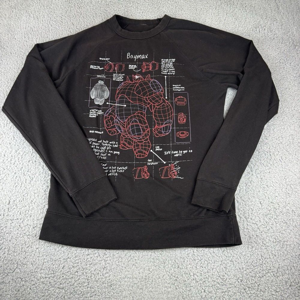 Disney Big Hero 6 Black Crewneck Sweater Men's Size Xl‎ Schematic
